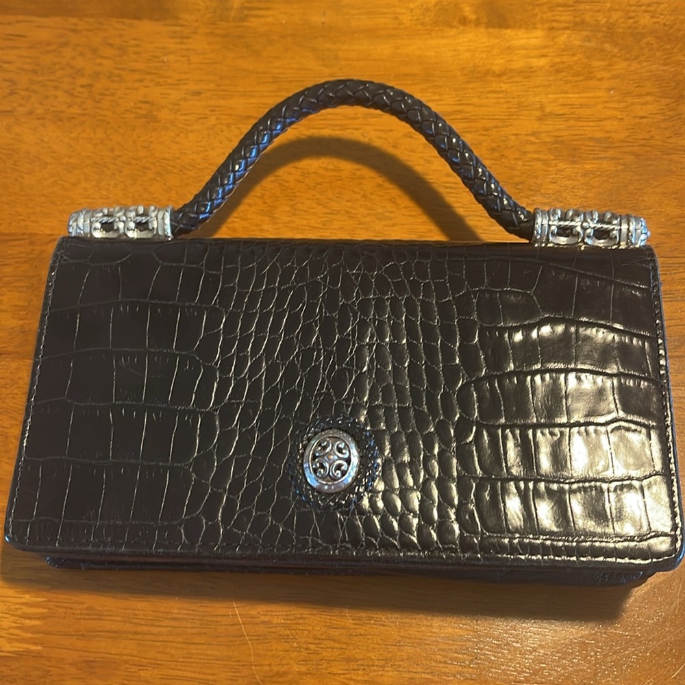 Brighton Vintage Wallet Clutch Hand Bag Crossbody Leather Silver Hardware